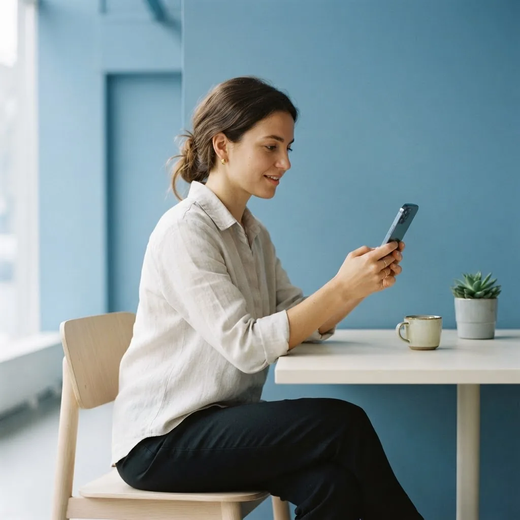 Pessoa usando o celular em um ambiente de trabalho